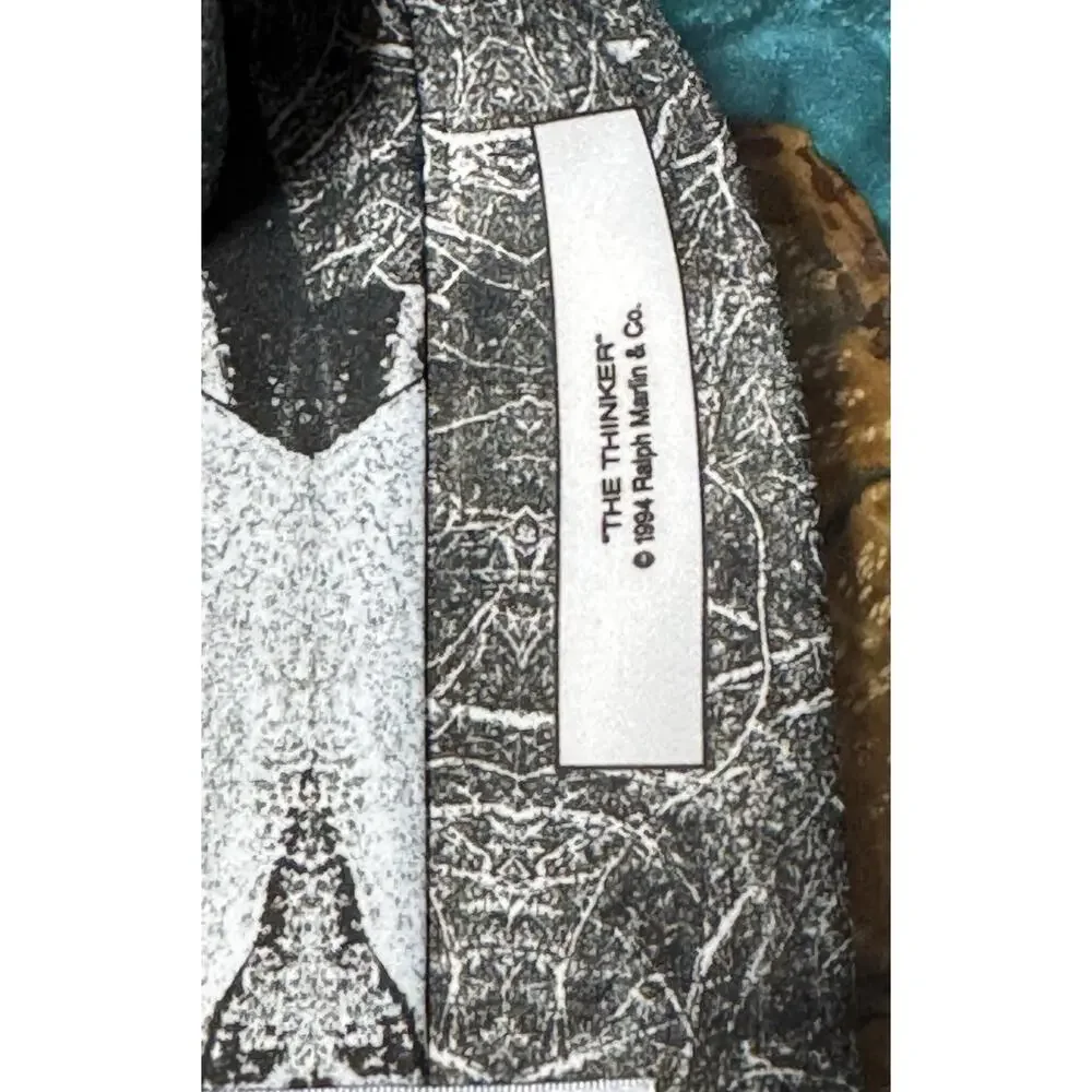 Ralph Marlin Vintage 1994 Neck Tie The Thinker Gray Marble Acid Wash